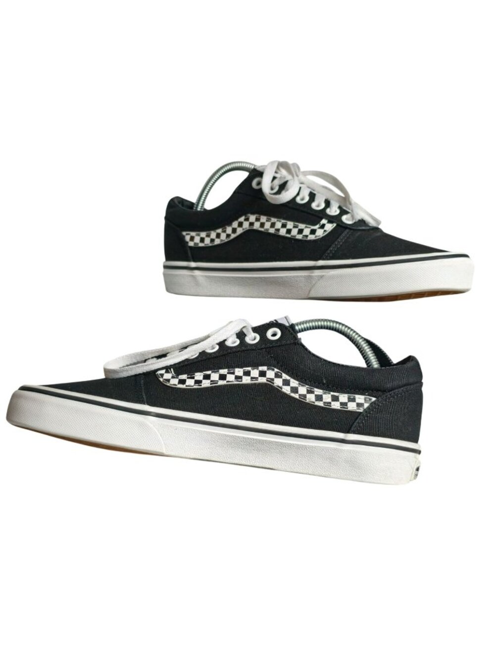 Vans Mens 8.5 Skate Old Skool Sneakers Checker Stripe Black White Casual Low Top